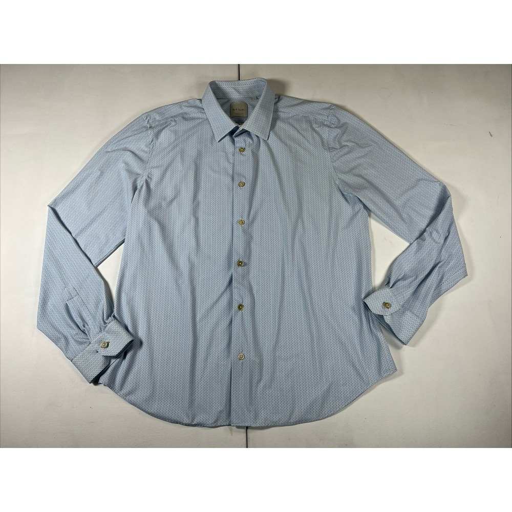 Paul Smith Button Performance Shirt Geometric Long Sleeve Made Italy Men's 17